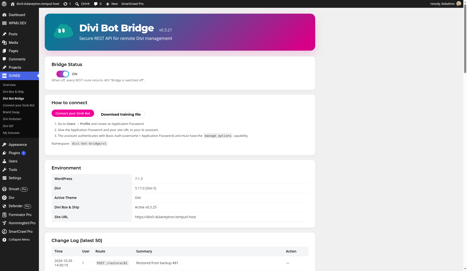 The Divi Bot Bridge screen Divi Bot Bridge: The Divi Bot Bridge screen