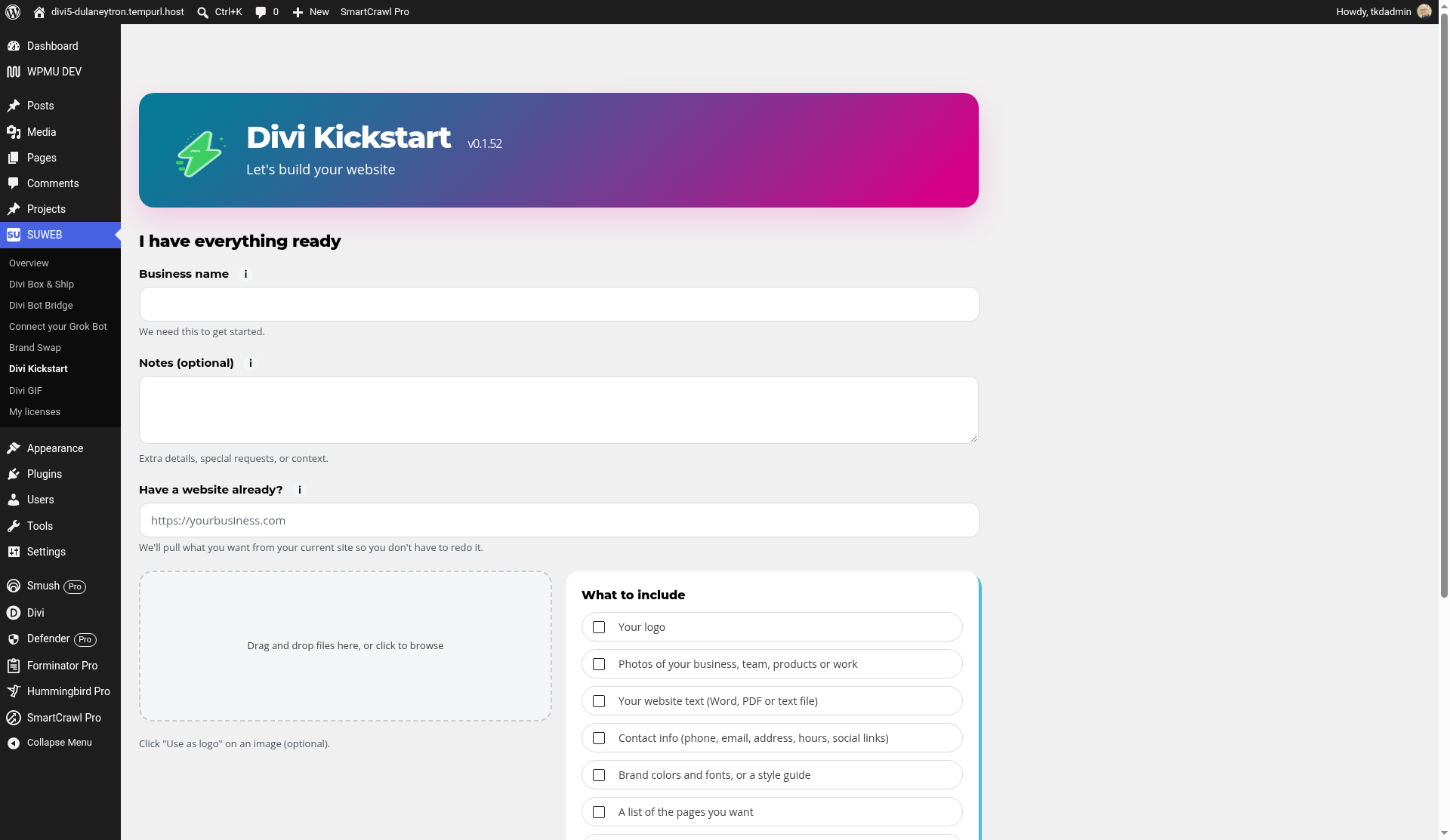 Upload my files: drop everything in one place Divi Kickstart: Upload my files: drop everything in one place